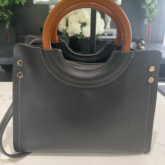 Laura Ashley Black Tote with Wooden Handles - Picture 1 of 8